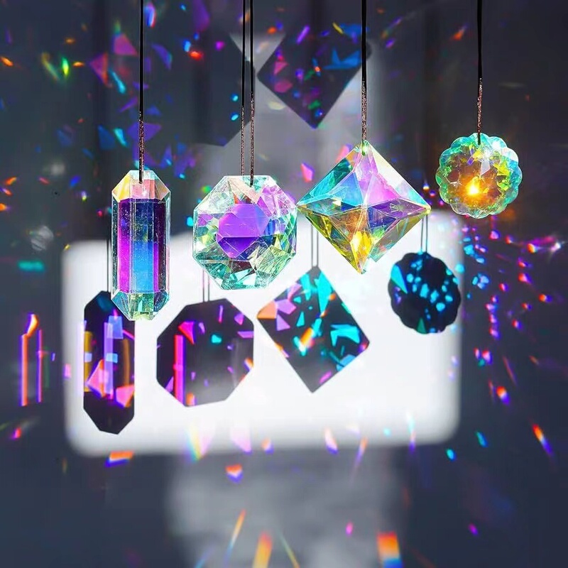 Colorful Crystal Diamond Pendant Sun Catcher Prism Light Decoration Girl Rainbow Heart Princess Necklace