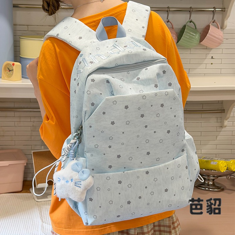 韩系印花书包ins小众女初中生高颜值大容量大学生16寸电脑后揹包