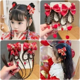 Детский красный парик с косичкой, заколка для волос с кисточками, аксессуар для волос, шпильки для волос, китайский стиль