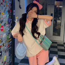 Summer 2022 new cute soft sister college wind casual relaxed short sleeve shorts two pieces of students