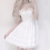 Summer 2021 new Japanese girl lolita dress white lace small fresh bow suspender skirt female