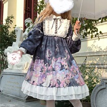 Korean mushroom cool~Japanese soft sister factory original Lolita magic cat dress High waist long sleeve op Lolita dress