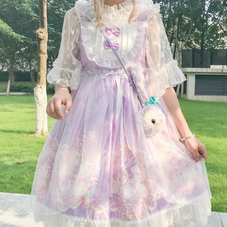 Korean mushroom cool{spot}~Lady cat original Lolita Lolita dress Lace skirt jsk dress woman