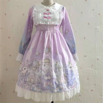 Korean mushroom cool~Japanese original design gradient color princess cat lolita lolita dress long-sleeved dress female