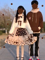 Han Mushrooms Cool {Spot} ~ Original Design Lolita Black Sugar Pearl Milk Tea Foreign Fashion Lovers Long Sleeve OP Dress