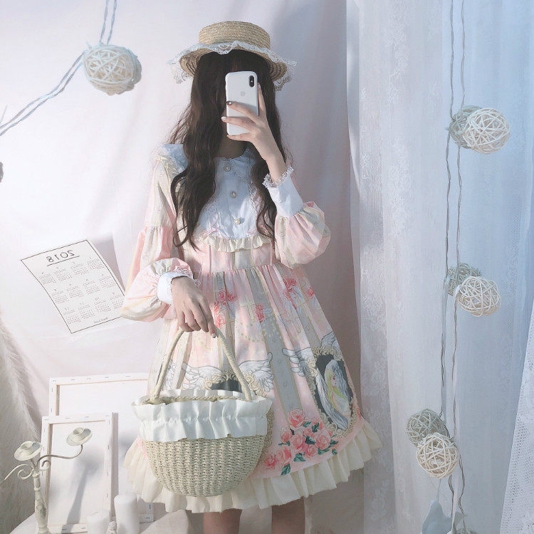 Korean mushroom cold ~ Original design Japanese lolita angel garden lolita dress long sleeve OP princess dress