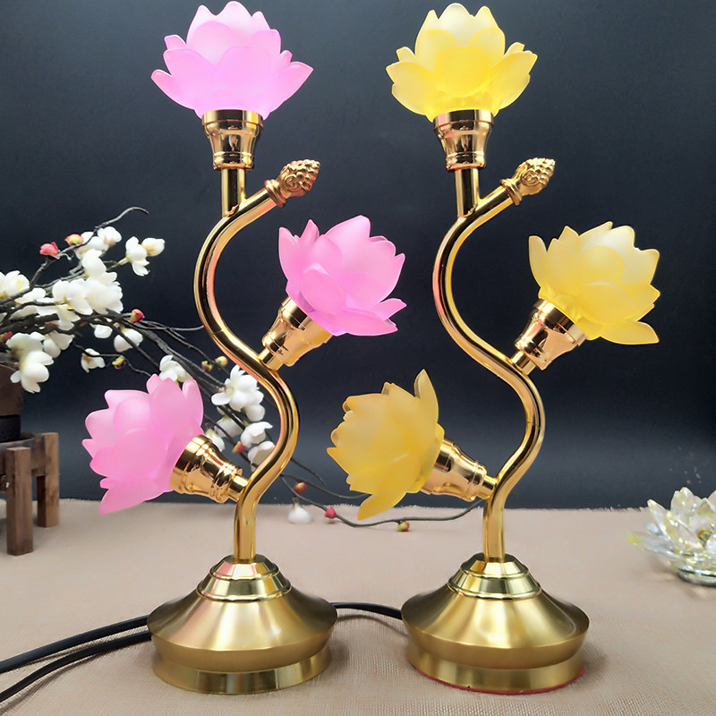 Buddha front lotus lamp Buddha for the lamp led colorful changing light Buddha table for the lamp golden imitation glass lotus lamp long bright lamp