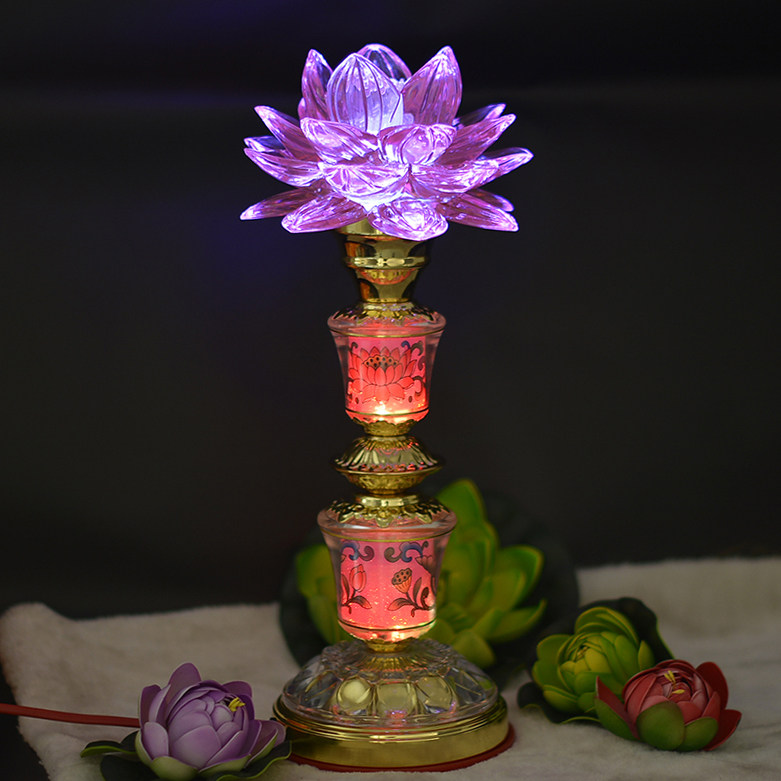 Home Seven color imitation crystal lotus lamp Buddha for lamp led lotus lamp Buddhist front light long Ming light Buddha lamp Guanyin lamp