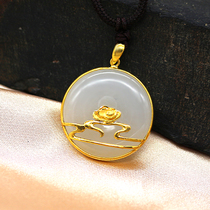 Xia He selected Jiufu Jingdian jewelry full gold inlaid mutton jade pendant gold inlaid jade auspicious cloud warm run