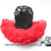 Black hollow top pet tutu skirt with red wooden ears cat dog dress pet clothes custom summer