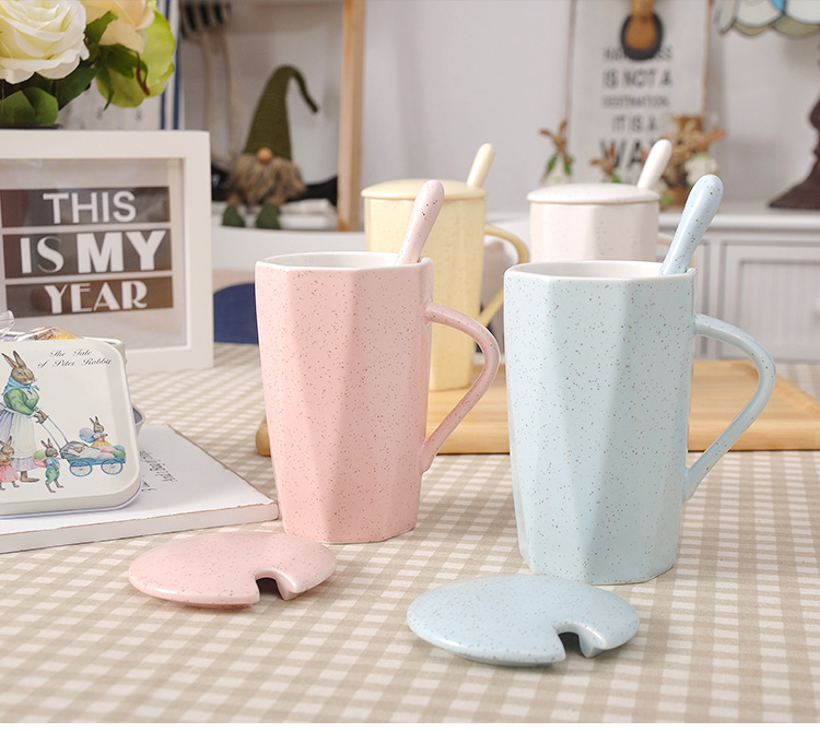 Mug gốm với nắp muỗng sáng tạo đơn giản công suất lớn cốc nước Hàn Quốc vài cà phê hình học văn phòng cup