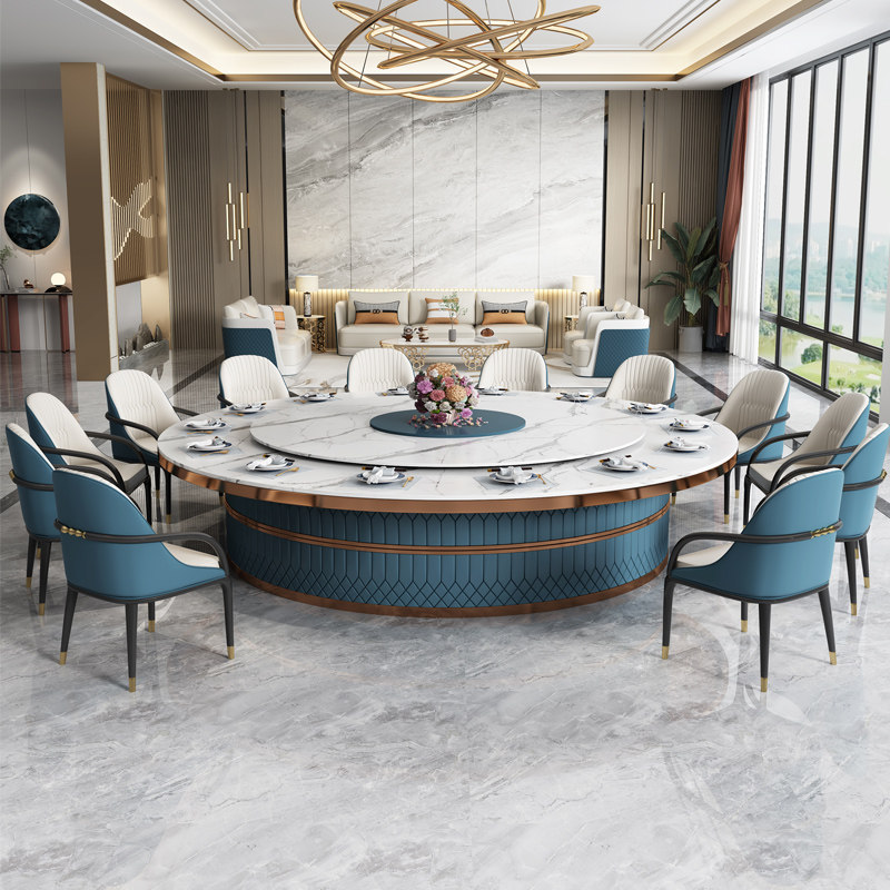 Hotel electric dining table large round table custom 16 20 people hotel hot pot table club room private room solid wood banquet table and chairs