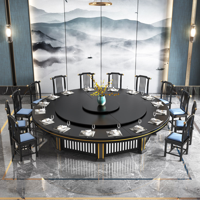 Modern minimalist solid wood rock slab clubhouse dining table and chairs round dining table hotel dining table large round table hot pot table