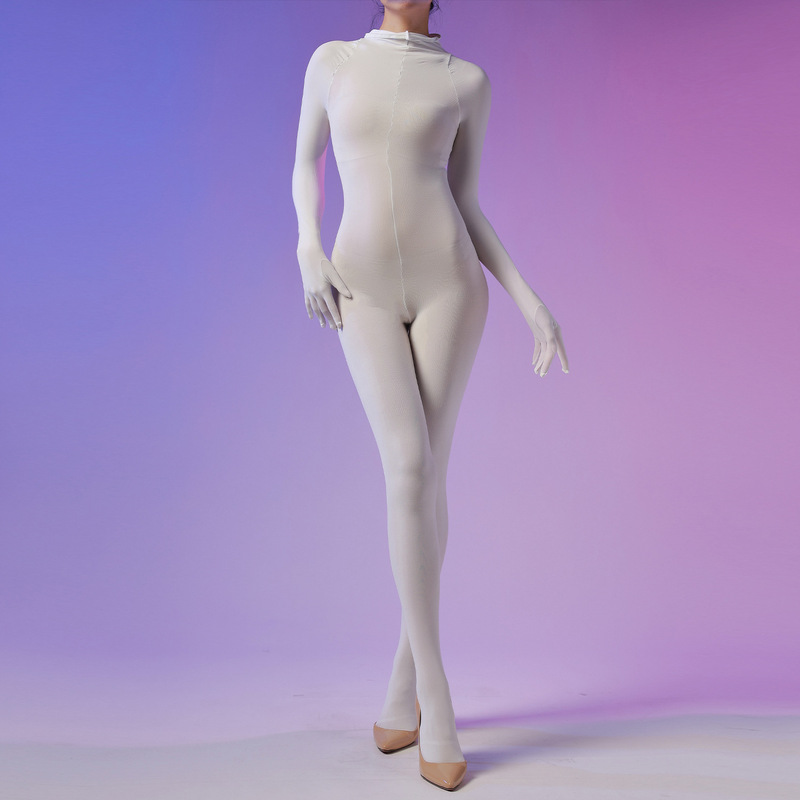 90kg Spring and Autumn Velvet Bodysuit with Five-Finger Gloves, High Elasticity, Medium Thickness, Full-Body Stockings, Men's Jj Set, One-Piece Stockings