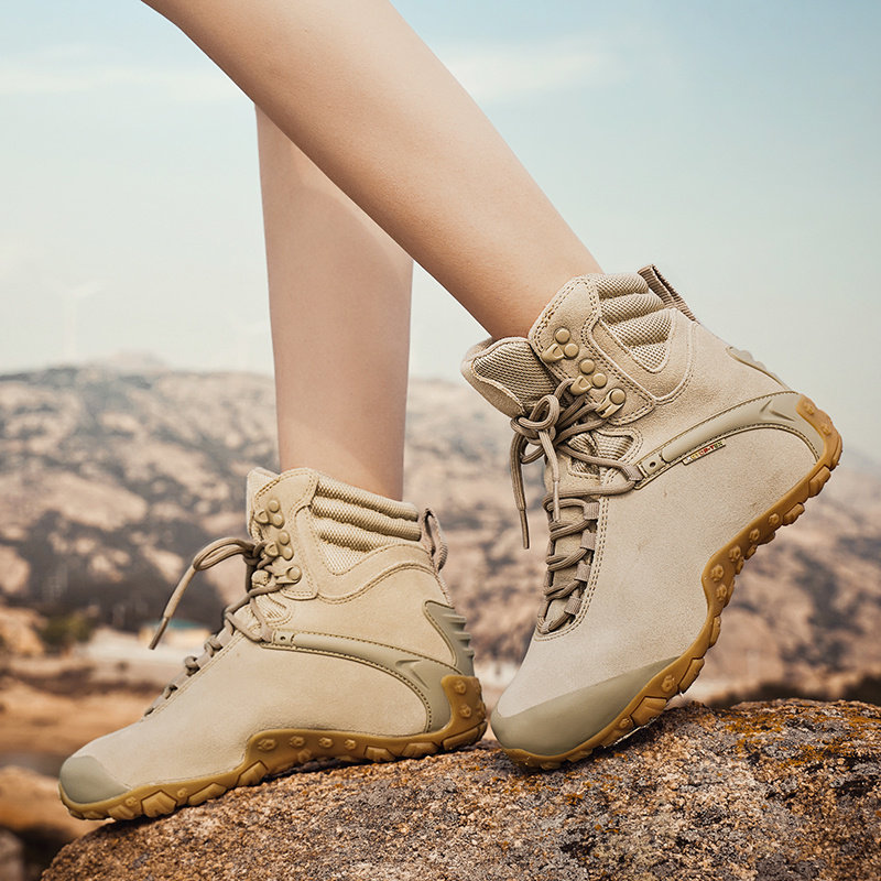 Outdoor hiking shoes women's waterproof non-slip high barrel hiking shoes men's leather breathable wear-resistant sports travel hiking boots