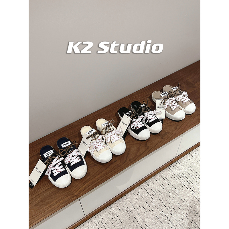 K2 Studio/Very Stylish White Sneakers for Women, Thick-Soled Canvas Clogs, Biscuit Shoes, Lace-Up Casual Half-Slippers K2 Studio/Very Stylish White Sneakers for Women, Thick-Soled Canvas Clogs, Biscuit Shoes, Lace-Up Casual Half-Slippers