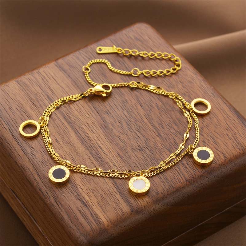 Cross-Border Hot-Selling Fashionable Double-Layer Roman Numeral Titanium Steel Bracelet for Women, Non-Fading, Simple, Niche, Light Luxury Titanium Steel Bracelet Cross-Border Hot-Selling Fashionable Double-Layer Roman Numeral Titanium Steel Bracelet for Women, Non-Fading, Simple, Niche, Light Luxury Titanium Steel Bracelet