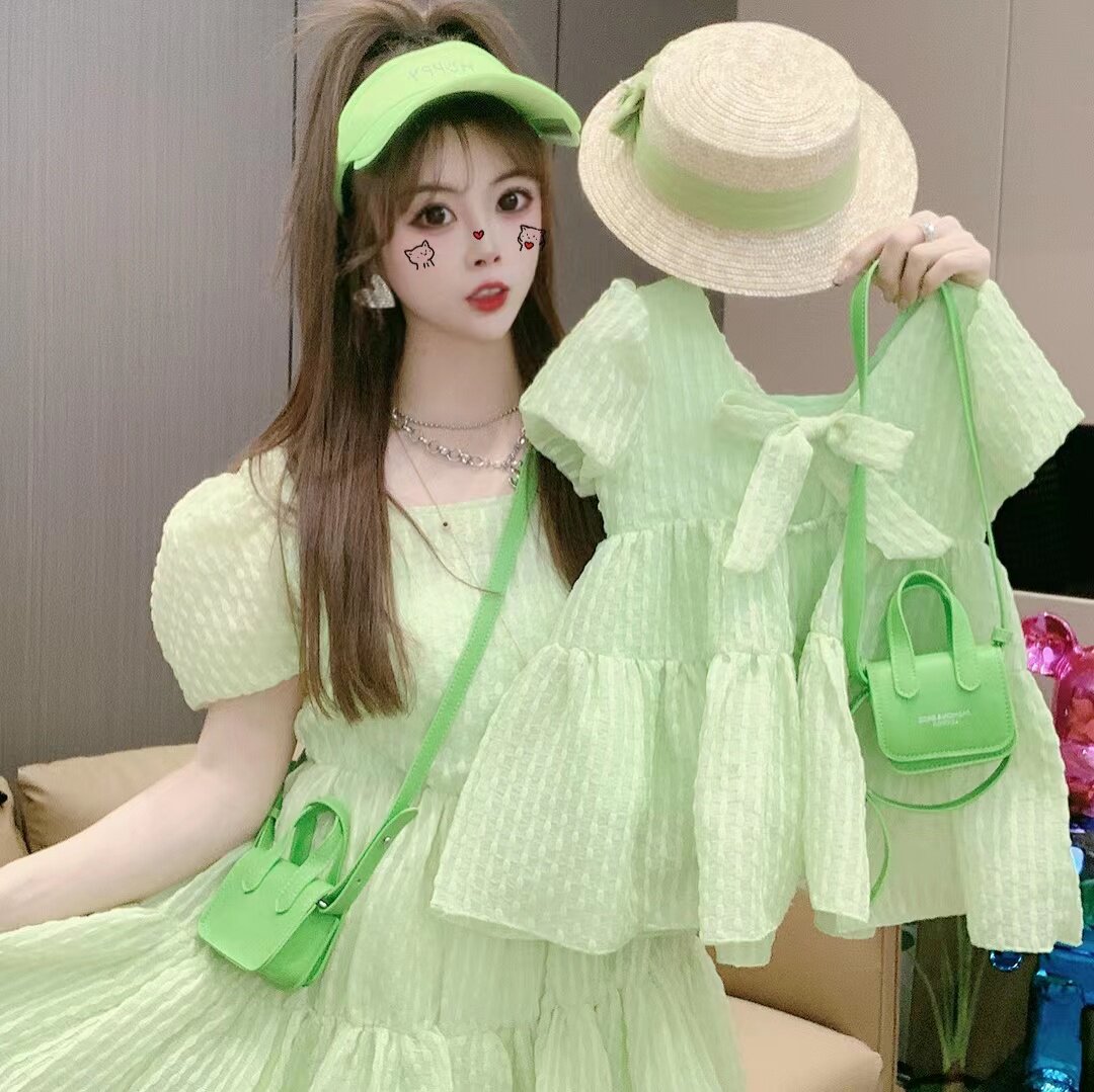 Original light and luxurious children's girls Summer skirts Fried Street Mother Women Dress Fashion Foreign Pie Princess Nepotism Dress