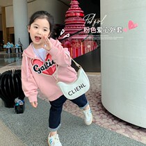 Girls spring clothing sweatshirt 2022 new female baby Even cap blouses small and medium children foreign air relaxed cover jacket tide