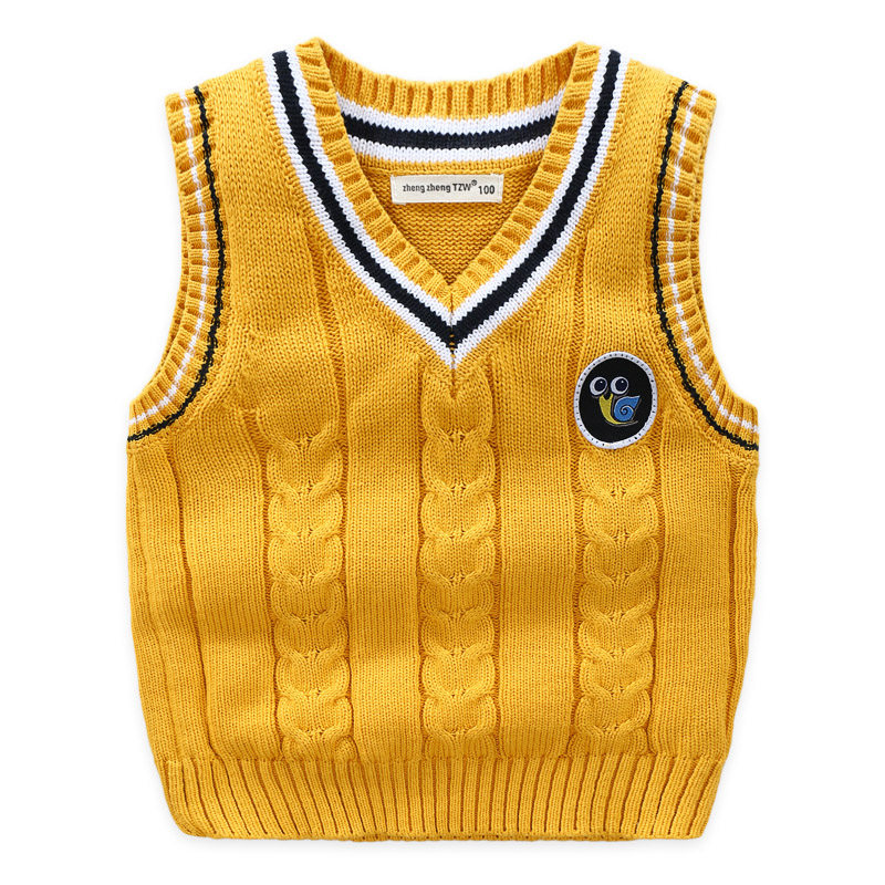Boy waistcoat pure cotton cover head casual knit vest Spring autumn children's clothing Han version baby V collar shoulder 3005