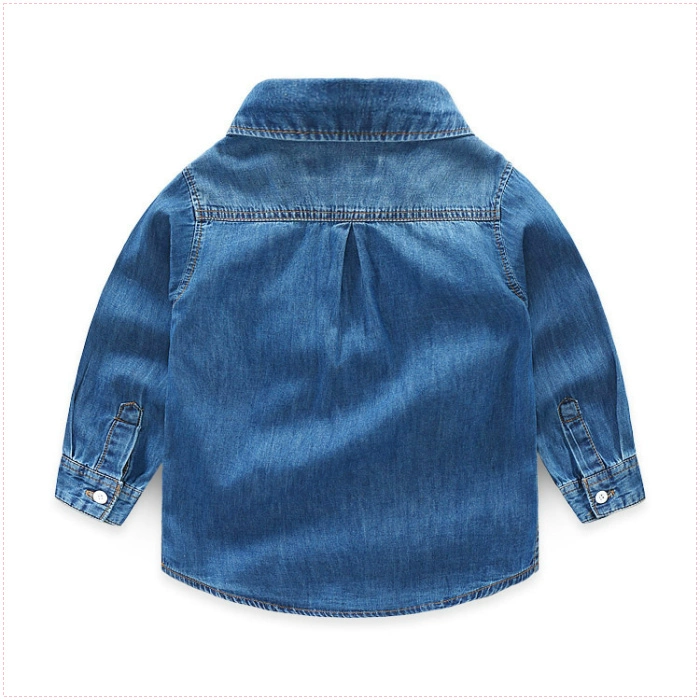 Áo sơ mi denim trẻ em mềm mại 2019 xuân boy cotton denim sơ mi nam dài tay 9511