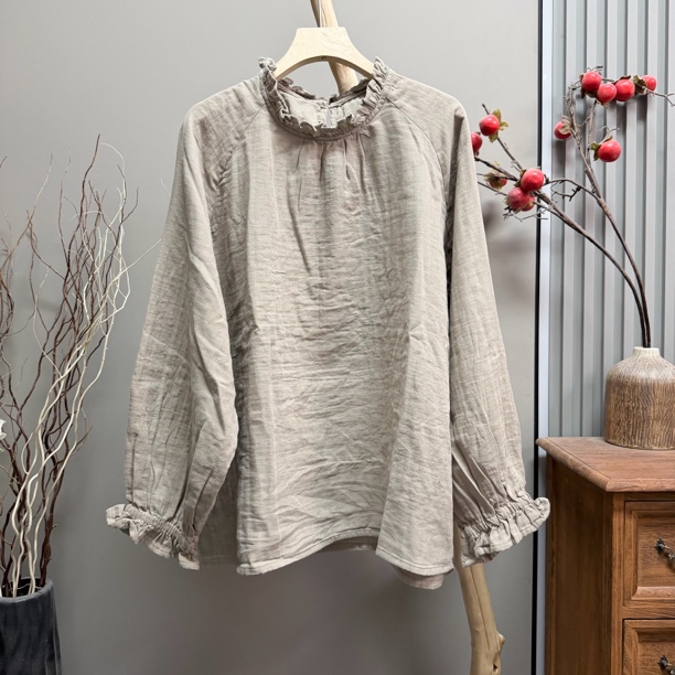 31001 Retro Ruffled Lace Collar Elastic Sleeve Double Yarn Pullover Top (Length 64cm, Bust 136cm) 31001 Retro Ruffled Lace Collar Elastic Sleeve Double Yarn Pullover Top (Length 64cm, Bust 136cm)