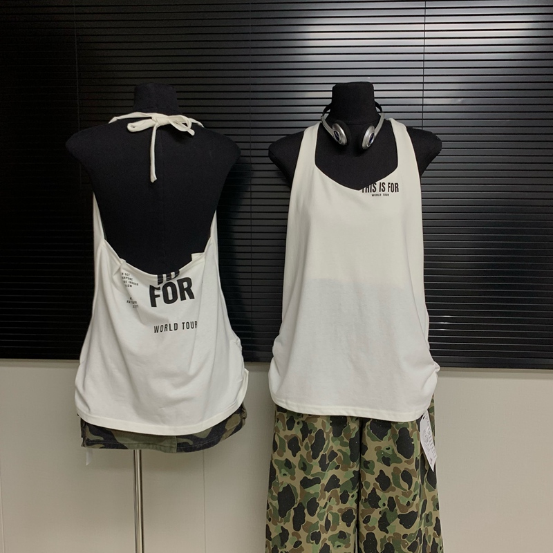 Korean Dongdaemun Style Jin Nayeon Same Style Halter Neck Backless Sleeveless American Fashion Tank Top with Letter Print Dance Top Korean Dongdaemun Style Jin Nayeon Same Style Halter Neck Backless Sleeveless American Fashion Tank Top with Letter Print Dance Top