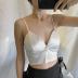 Mùa hè mới Hàn Quốc retro chic gió gợi cảm hoang dã đoạn ngắn không có vòng thép satin V-cổ sling áo bánh bèo Áo ba lỗ
