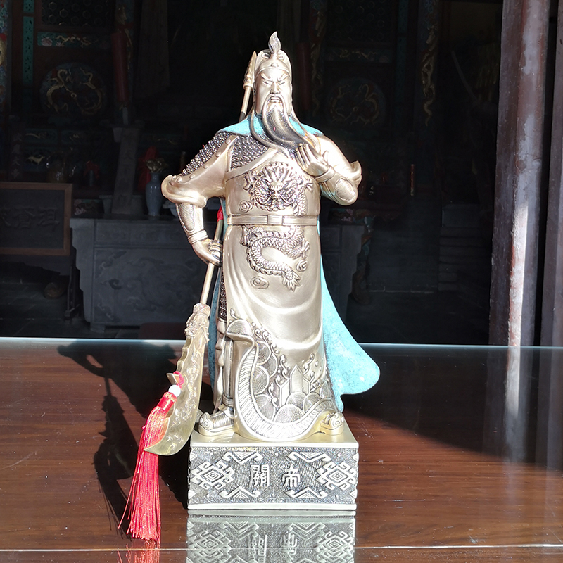 Pure Copper Boutique Pure Bronze Painted Guan Gong Erye Bronze Statue Ornament Home Decoration Wu Caishen Living Room Lucky