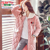 Sleeping Robe Woman Autumn Winter Coral Suede Thickening Lengthened stylish Kneecap Kneecap Warm Clip Cotton Extractable Cotton Padded Jacket Bathrobe