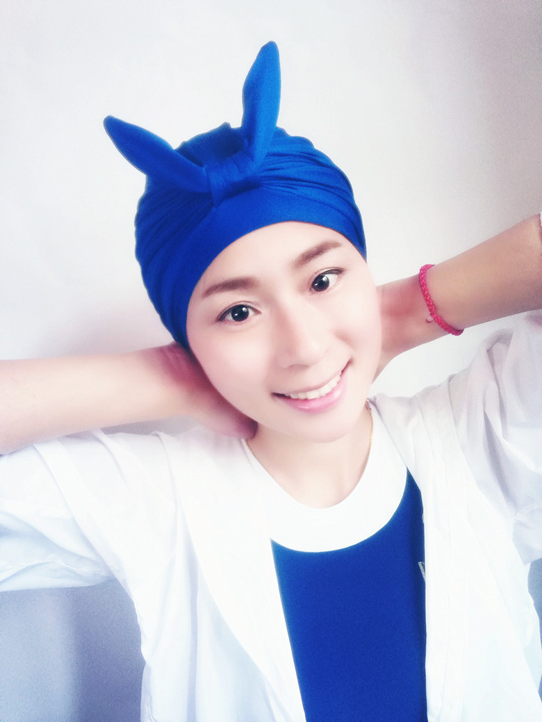 South Korea's new fashion waterproof sunscreen rabbit ears bow multi-fold face repair thin face pu elastic large female