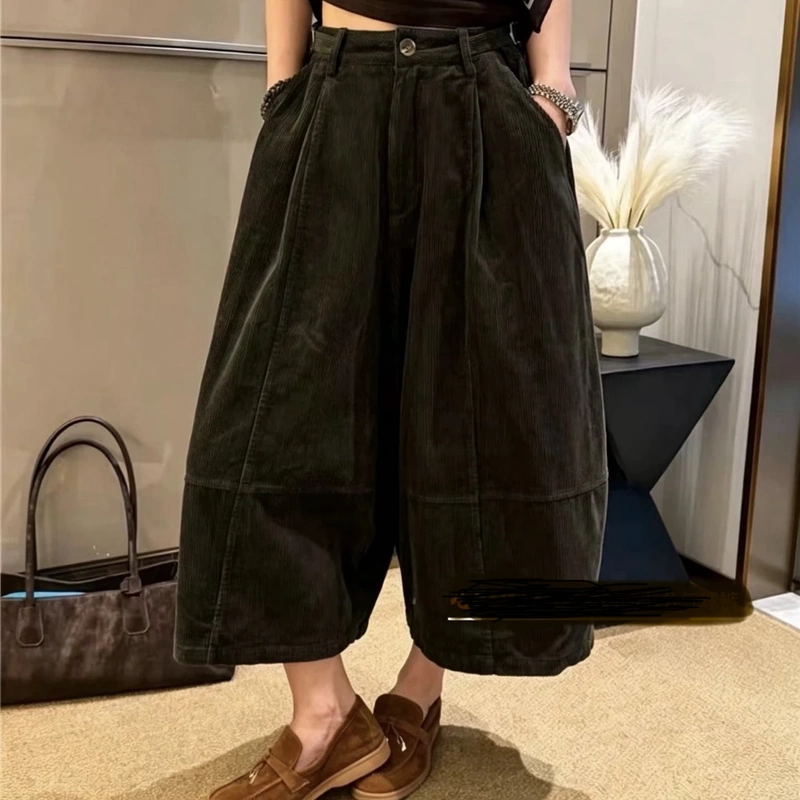 20165 Autumn New Fashion Versatile Casual Simple Elegant Corduroy Panpan Design Scimitar Wide-Leg Pants 20165 Autumn New Fashion Versatile Casual Simple Elegant Corduroy Panpan Design Scimitar Wide-Leg Pants