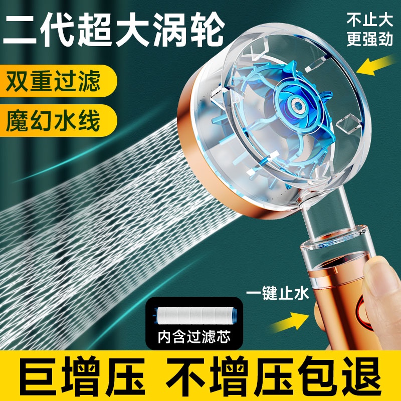 Slim Waist Turbocharged Shower Head with Transparent Spiral Fan Design, Handheld Showerhead for Bathing