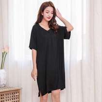 Fat Sister Modal Size Nightdress Women 200 Jin Summer Solid Color Home Dress Short Sleeve Loose Maternity Pajamas
