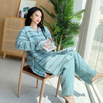 Soft Mianmian Large-size Womens Sleeping Dressing Gats Up 200 catty Towel Material Striped Day Family Home Clothes Fat Mm Autumn Winter