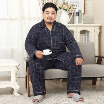 Fat Son Sleepwear Big Code Plus Fat Increase Mens 300 Catty Checkered Open-Shirt Autumn Winter Cotton Fattening Guys Home 200 catty