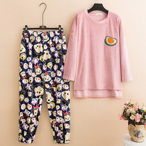 Island velvet large size pajamas Spring and Autumn Winter women 200kg fat coral velvet thin flannel home clothing fat girl mm