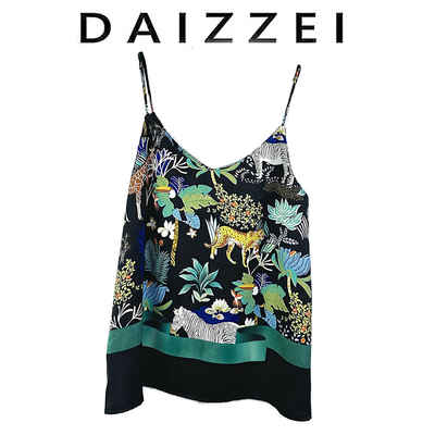 DAIZZEI~ Silk halter top for women in summer, wearing a trendy suit over a V-neck base printed silk top
