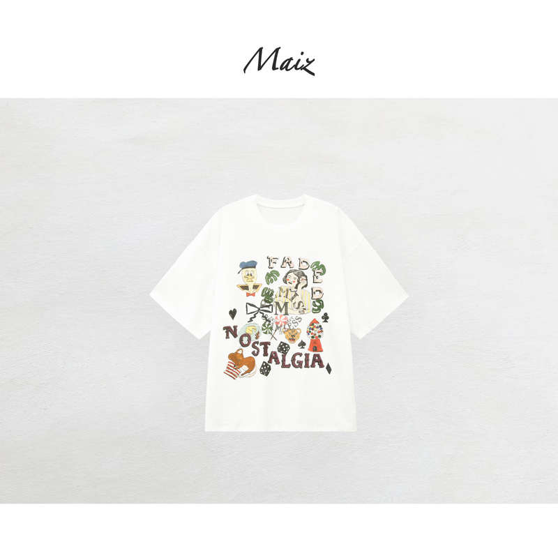 Zheng Maomai Graffiti House Spring/Summer New Pure Cotton Casual Simple Commuter Cute Large Print Short Sleeve Women's T-Shirt