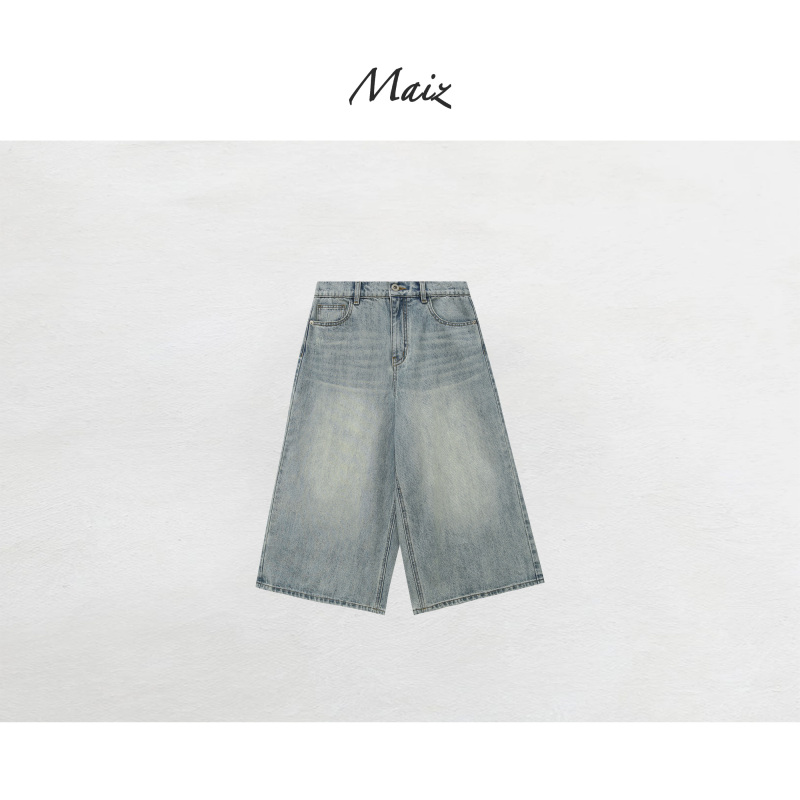 Zheng Maimai Anniversary Sale: Windbreaker Pants, New Summer Versatile Commuter Washed Distressed Summer Capri Jeans