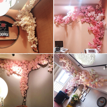 Simulation cherry blossom branch wedding cherry tree plastic fake flower branch rattan indoor wall decoration living room dry flower landing