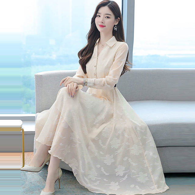 Temperament chiffon dress ladies 2023 new foreign style autumn dress skirt middle-aged mother advanced sense long skirt women's clothing