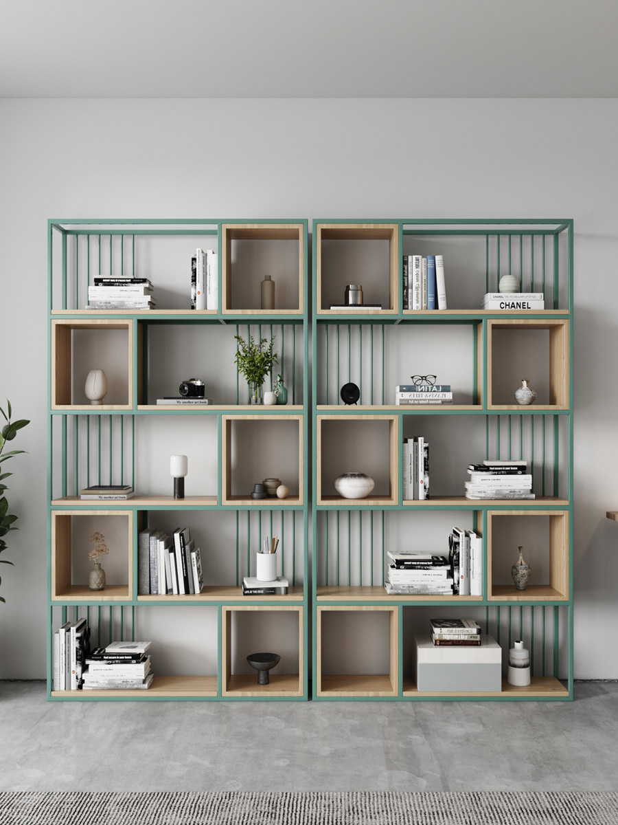 Nordic office partition rack simple solid wood bookshelf multi-layer floor display bookcase living room wrought iron storage rack