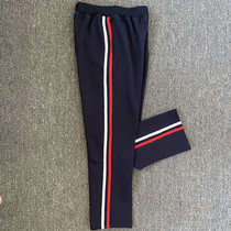 Primary and secondary school uniform trousers red and white two bar trousers pure cotton neutral winter plus thickening