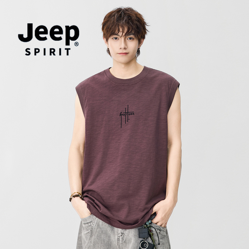 Jeep Sleeveless Vest Summer Loose Large Size Trendy Tank Top 2026 New Style Boys' Cool Pure Cotton T-Shirt