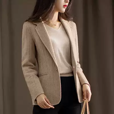 Double-sided cashmere coat women's medium and long version of autumn and winter 2021 new small herringbone wool blazer
