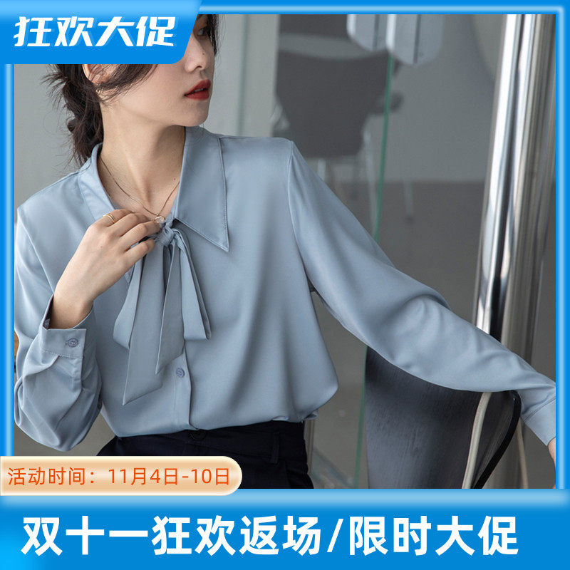 JOLIMENT long-sleeved chiffon shirt women's design niche 2022 autumn new lace-up bow top