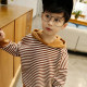 100% cotton middle-aged children's striped tops Korean version boys' hooded sweater 2022 autumn new style