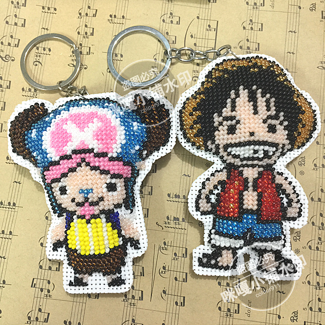 Printed cloth Miga cross stitch bead embroidery pendant kit key ring double-sided embroidery pirate characters 2 styles