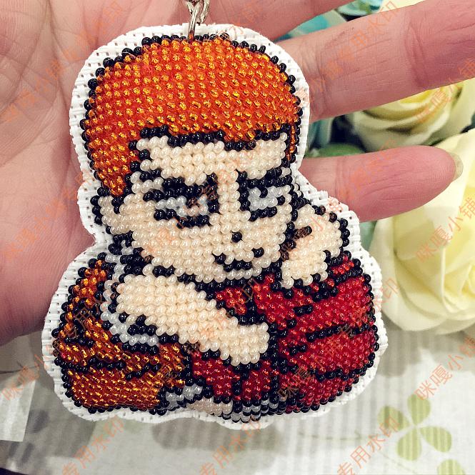 Miga Cross Stitch Pearl Embroidered Small Pendant Kit Keyring Double-sided Embroidered S355 Basketball Cherry Wood